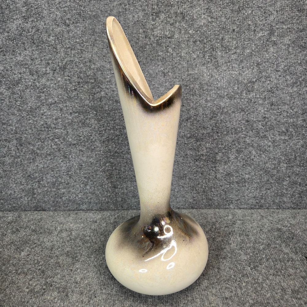 Vintage Royal Haeger Large Vase Lava Glaze Metallic White #R1752 MCM 1950s 16.5